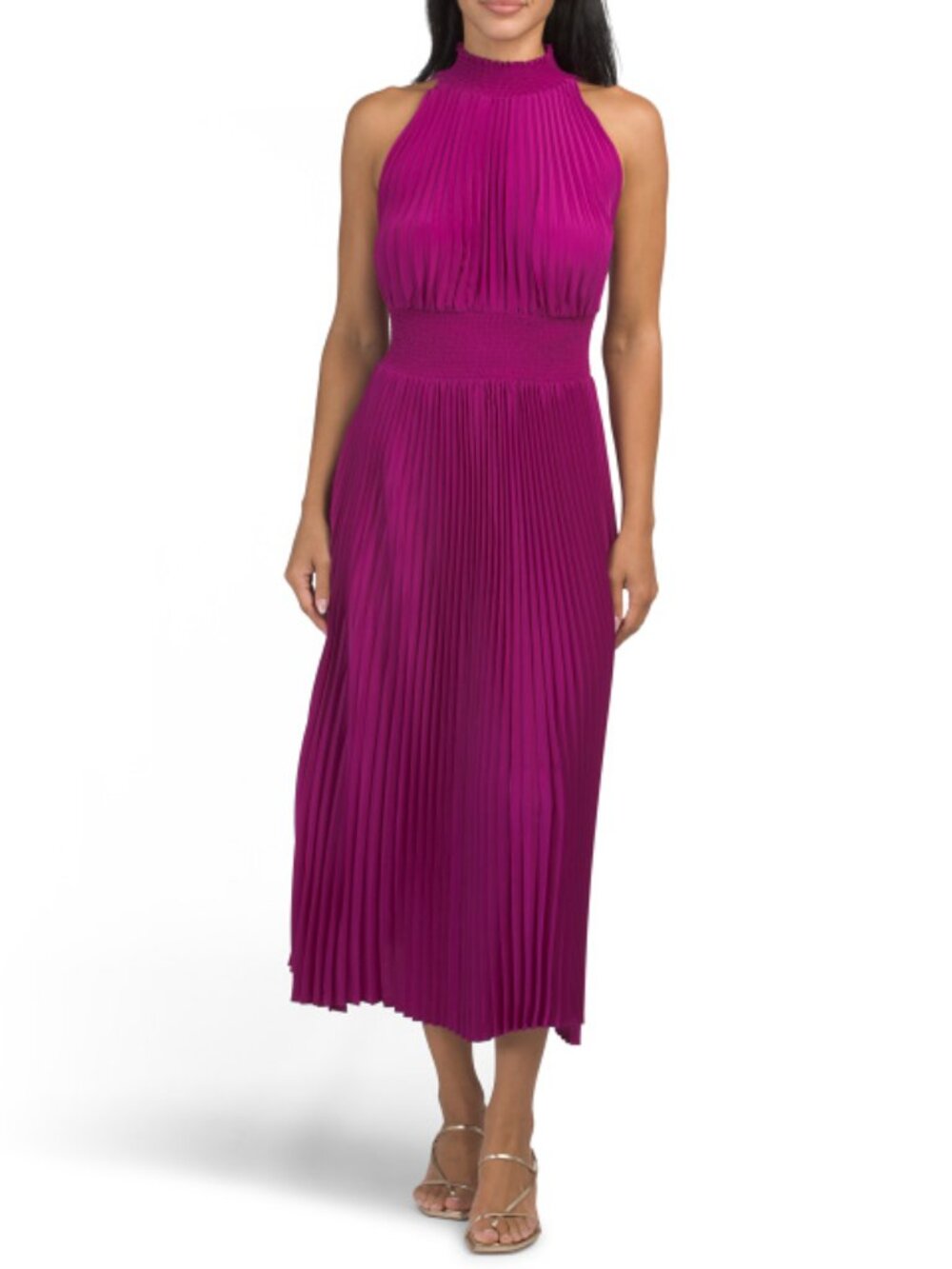 MARINA Halter Pleated Midi Dress